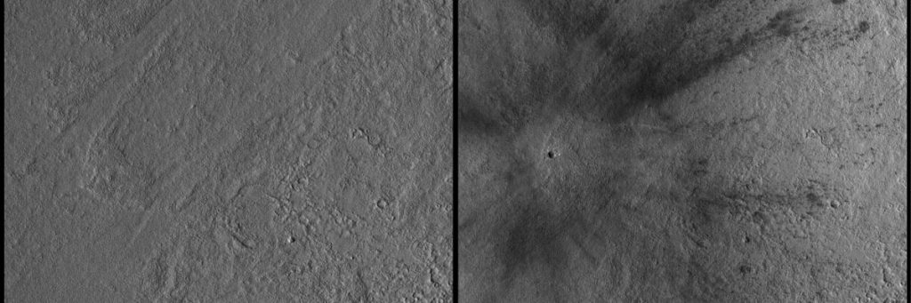 Кратер образовался после падения метеорита на Марсе 