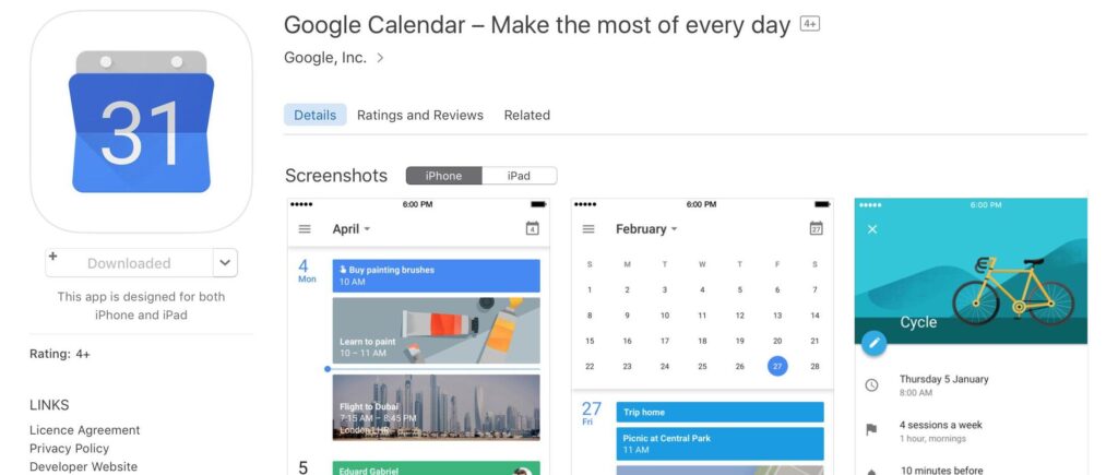 приложение Google Календарь