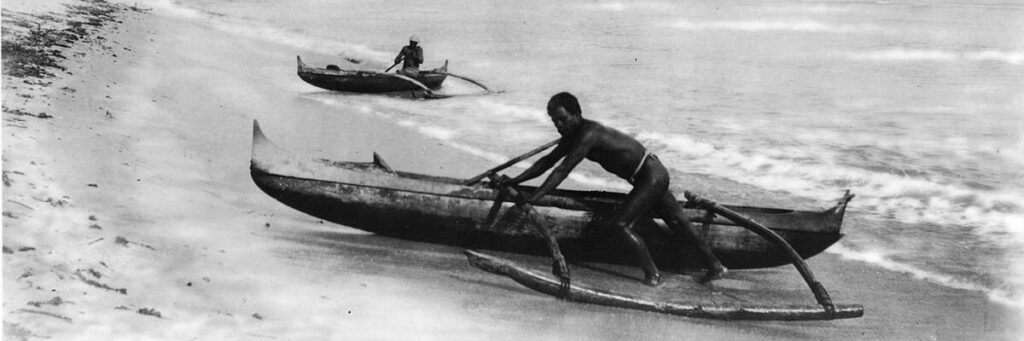 Аборигены в лодке, Гавайи, 19 век