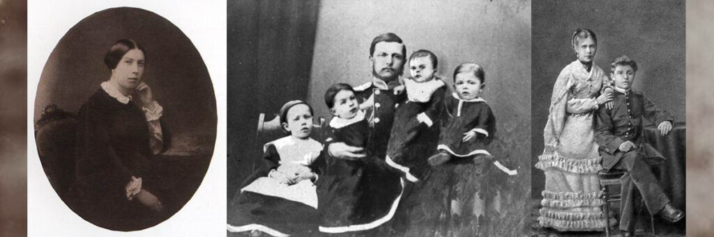 Семья Врубелей: мать Анна Григорьевна, отец Александр Михайлович с детьми, Михаил Врубель с сестрой Анной
