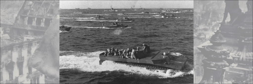 Десантирование морской пехоты США на Иводзиму. 